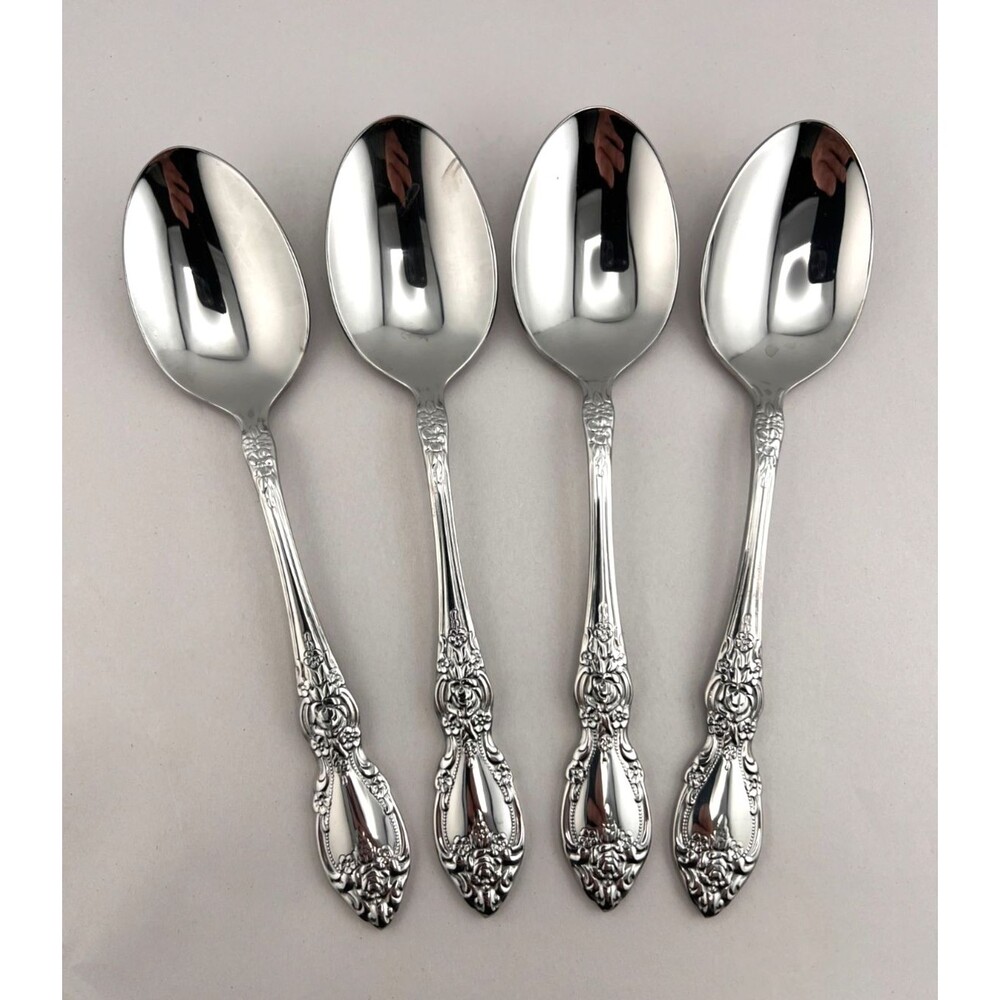 Oneida WORDSWORTH 4pc Dinner Spoon Set 18/0 Stainless Flatware Silverware Floral